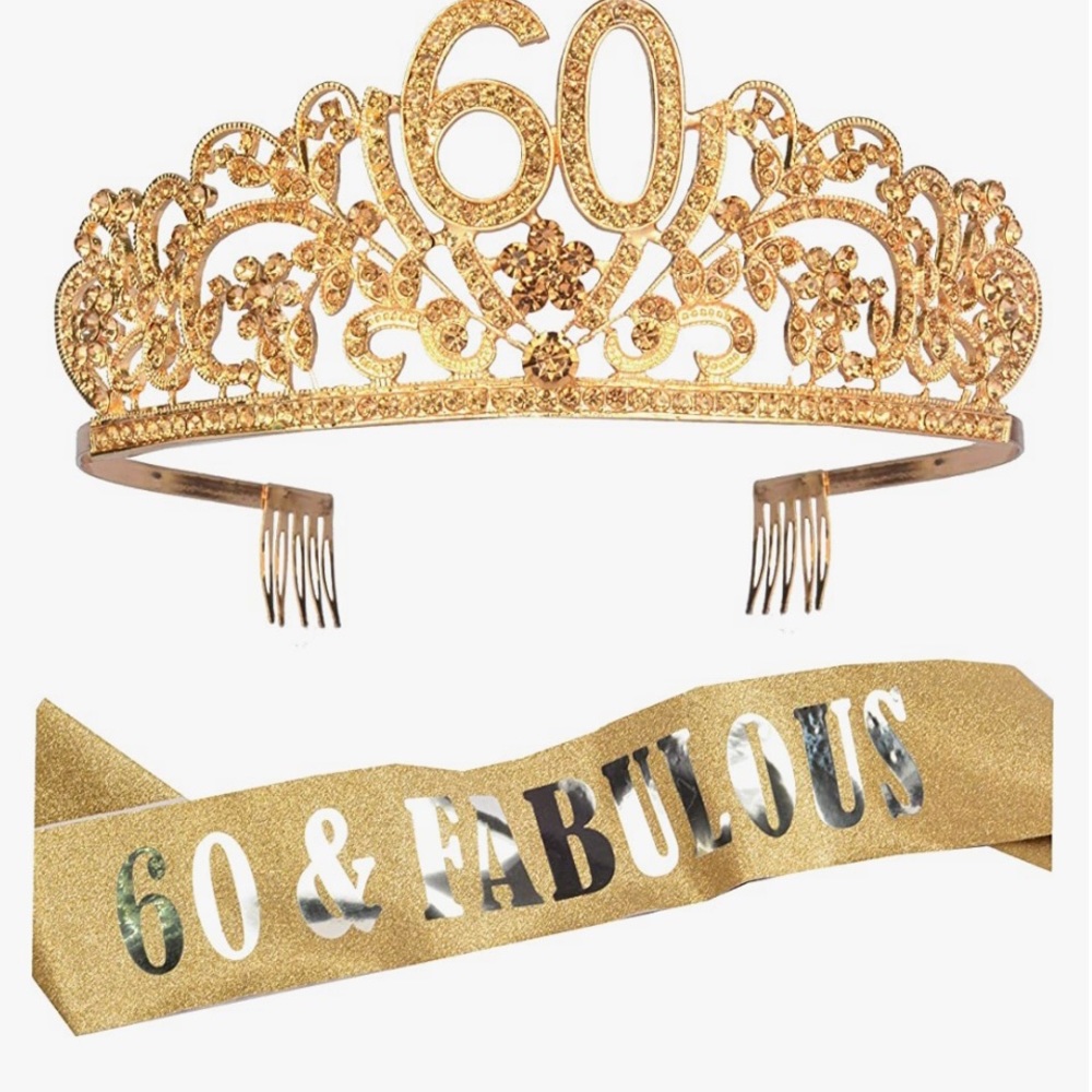 60th birthday crown and sash and large fabric banner 10ft long  new
